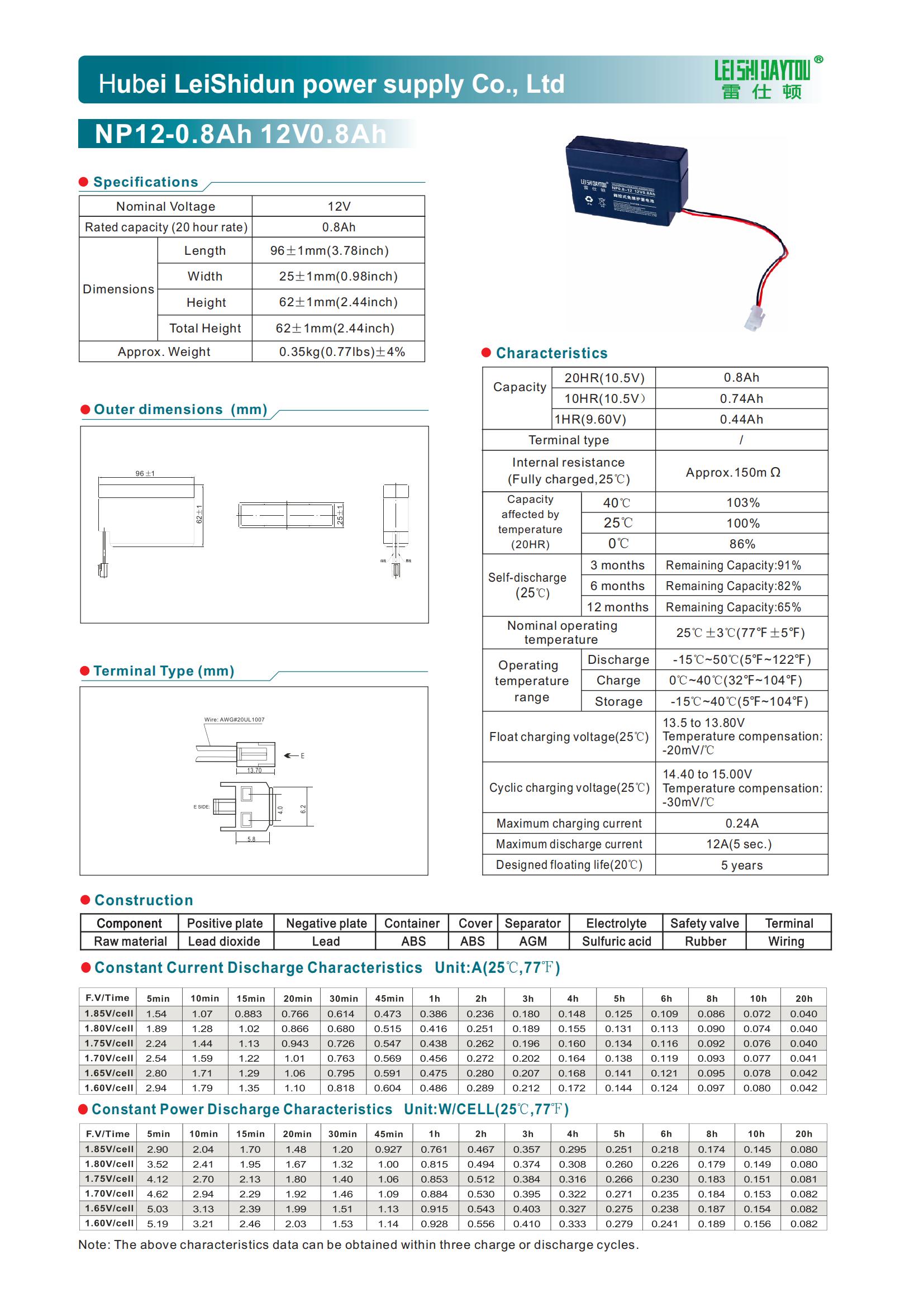 NP0.8-12 battery product photo