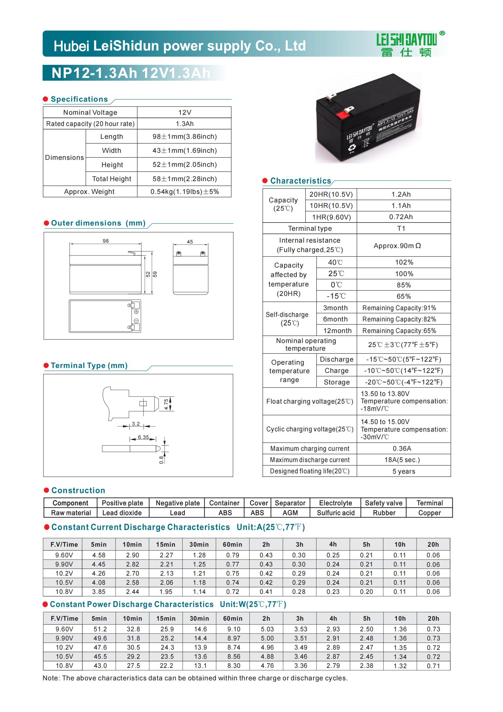 NP1.3-12 battery product photo