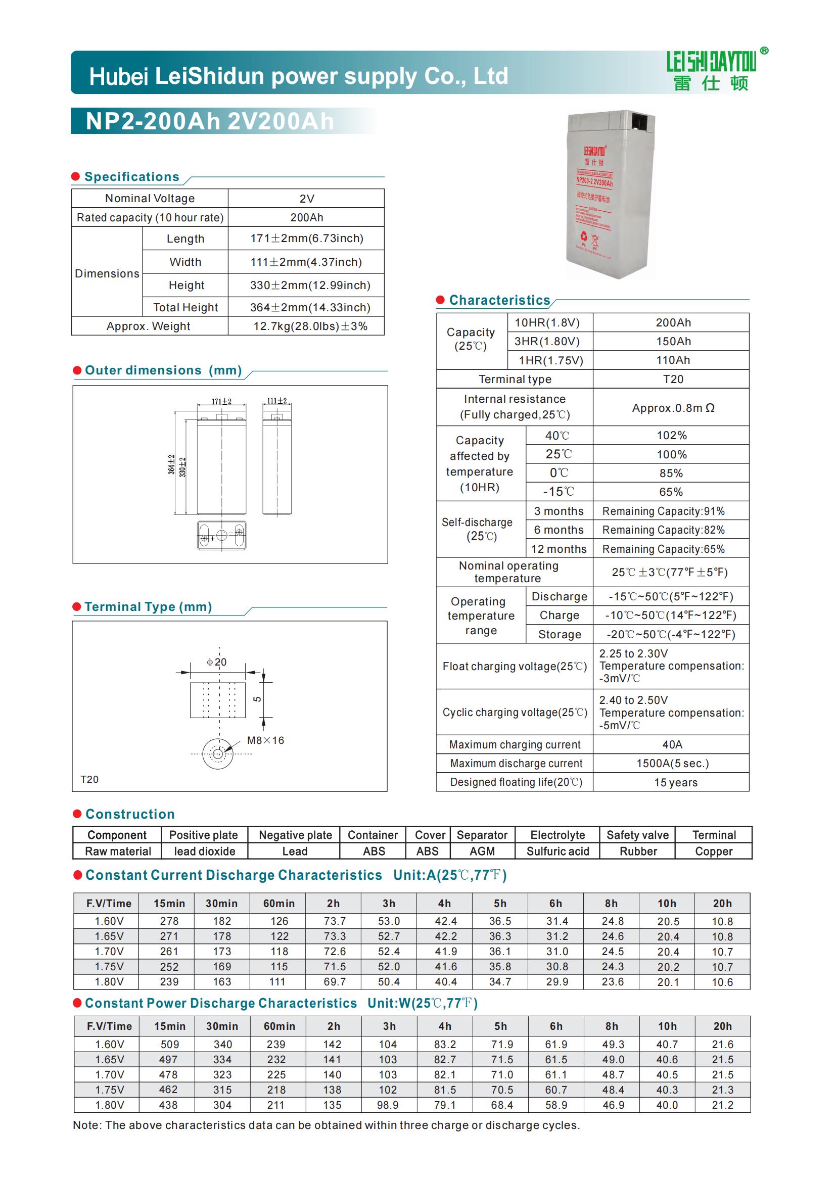 NP2-200 battery product photo